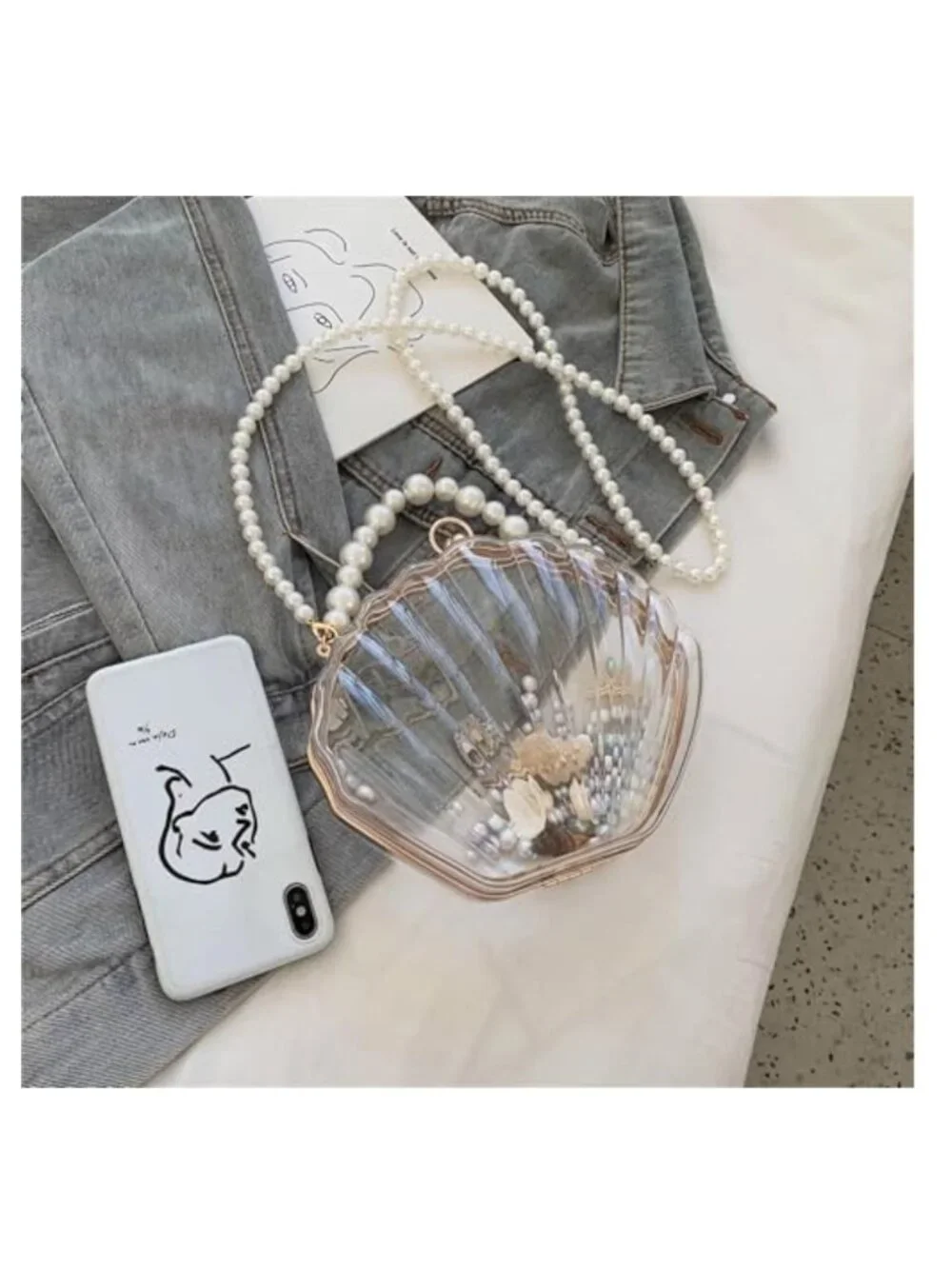Seashell Acrylic Clutch Purse Pear Handle Women's Clear Evening Bag